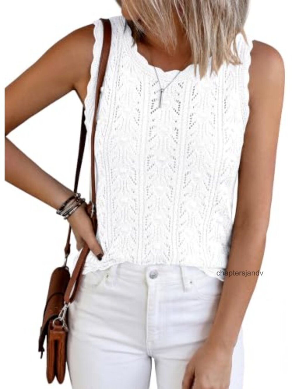 Crochet Sweater Tank Top for Women Sleeveless Hollow Out Loose Fit
